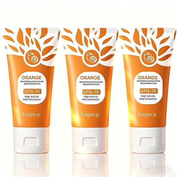 Orange Exfoliating Gel for Face & Body | Deep Pore Cleansing to Remove Blackheads, Moisturizing Scrub with Enzymes for Smooth & Radiant Skin, Gentle Exfoliator All Skin Types (3pc, 50g)
