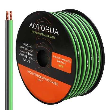 50FT 16/2 Gauge Power Ground Cable, 16 AWG Stranded Flexible Wire for Electrical Wire, Primary Automotive Wire, Battery Cable, Car Audio Speaker, 12 Volt Low Voltage Wiring