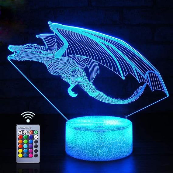 Kreative 3D Dinosaurier Lampe Nacht Licht USB-Kabel Fernbedienung 7/16 Farben Amazing Optical Illusion 3D LED Lampe Formen Kinder Schlafzimmer Geburtstag Weihnachten Geschenke [Energieklasse D]