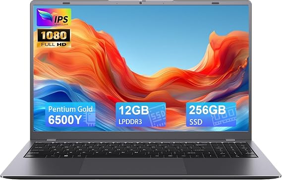 14 inch Laptop with Pentium Gold 6500Y(Up to 3.4GHz), 12GB RAM 256GB SSD,1080P Full HD, USB-C,WiFi 5,BT5.0,Gray Computer Laptops for School, Business