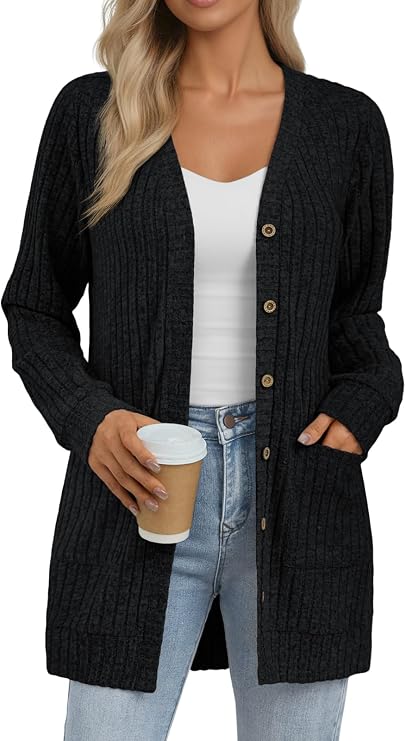 AUTOMET Women Long Cardigan Sweater Fall Lightweight Outfit Chunky 2026 Button Up Clothes with Pocket Coat Trendy Fashion