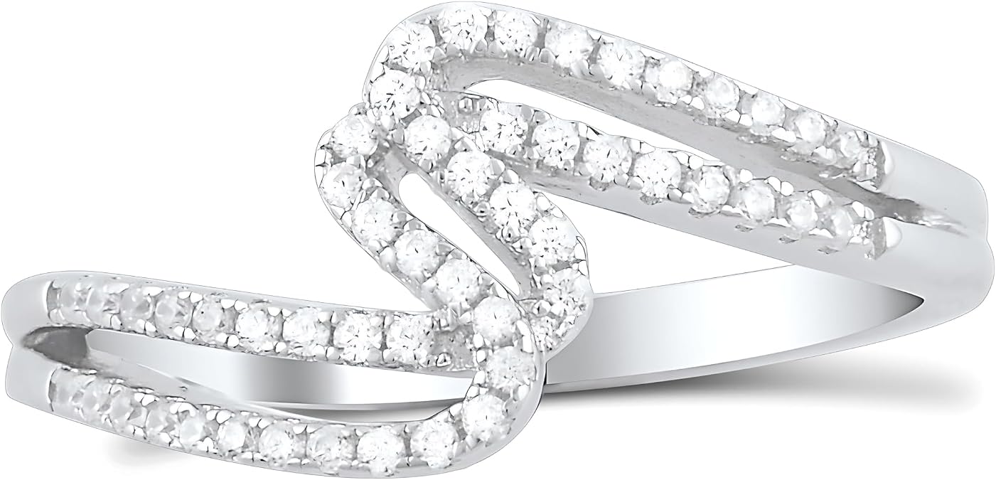 Sterling Silver Cz Zig zag Thread Ring (Size 4-9)