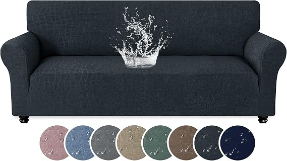 MAXIJIN Waterproof Couch Cover for 3 Cushion Couch, 1 Piece Stretch Sofa Covers Slipcovers with Non-Slip Elastic Bottom, Washable Furniture Protector for Dogs Pets (Large, Dark Gray)