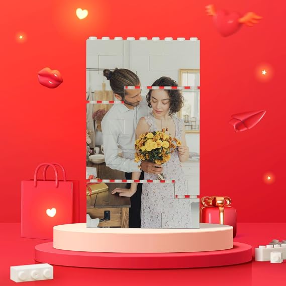 Custom Building Brick Personalised Photo Block Puzzle Vertical rectangle Shaped Picture Customised Fathers Day Funny, Valentine's Day Anniversary Birthday Gift for Men Women Couples