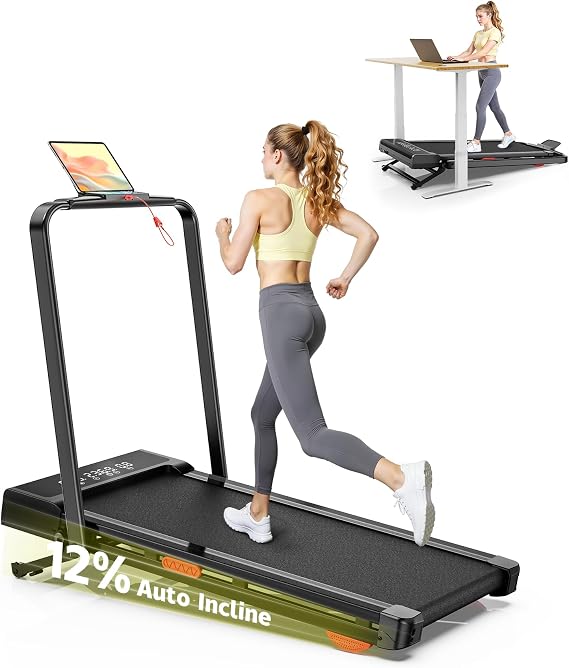 Treadmill with Auto Incline,12-Level Incline Walking Pad Treadmill with Handle Bar,3.0HP Quiet Under Desk 350 lbs Weight Capacity 2 in 1 Foldable Treadmills for Home Office Gym