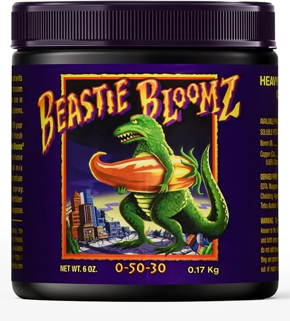 FoxFarm Beastie Bloomz Water Soluble Fertilizer for Mid-Flowering Stage, High Phosphorus Fertilizer 0-50-30, Supports Blossom Development, Easily Dilutes in Water, Ideal for Hydroponics & Soil, 6 oz