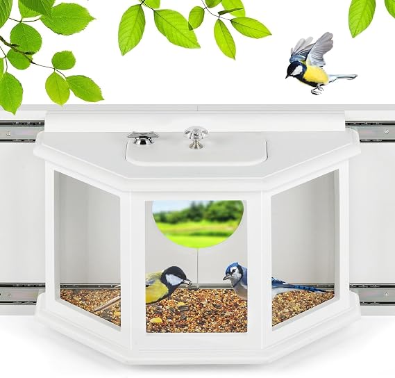 Window Bird Feeder with Secure Locker & Rail Sliding 180 Clear Design Squirrel Proof Bird Feeder for Indoor Window Viewing