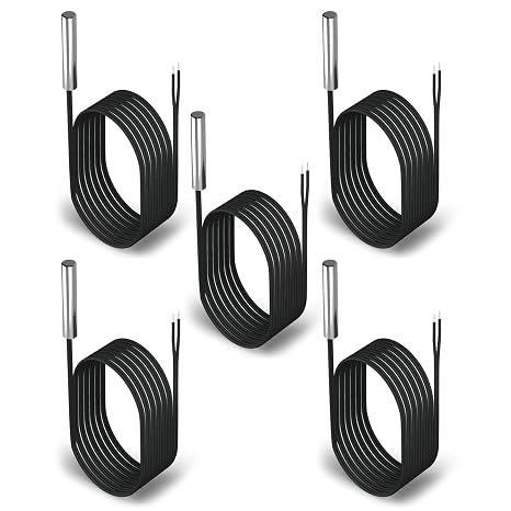 DROK 10K Temperature Sensor Probe 5pcs, 1 Meter Waterproof Stainless Steel NTC Temperature Probe for Various Water Dispensers, Air Conditioners, Refrigerators, Freezers, Water Heaters, Dishwashers