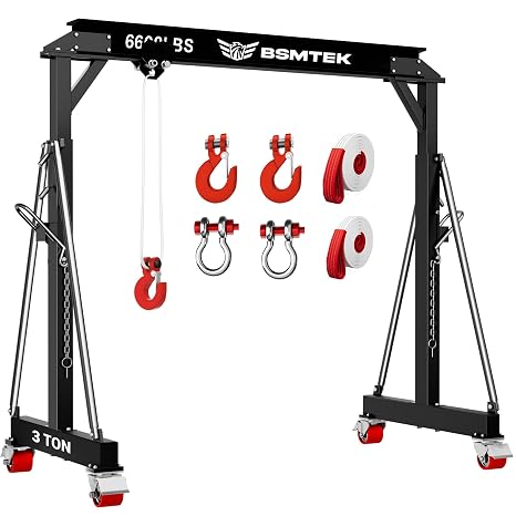 3 Ton Gantry Crane 6600lbs Capacity, 2026 Upgraded Adjustable Height (8.53-12.47 FT), Width (6.56 FT), Steel I-Beam Construction, Portable Shop Hoist for Factories, Warehouses, Auto Repair