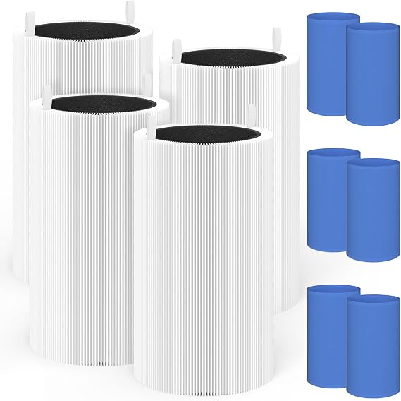 4 Packs 411 Replacement Filter Compatible with Blueair Blue Pure 411, 411+, 411 Auto & Mini Air Purifi-er with 6pcs Outer Cloth Pre-Filter Cover