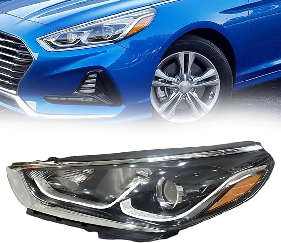 Headlight Assembly Compatible with 2018 2019 2020 Hyundai Sonata w/Bulbs Halogen Headlamp(Driver Left Side)