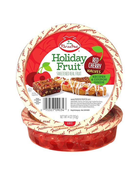 Paradise Candied Fruit, Red Cherry Halves, 4 Ounce (Pack of 12)