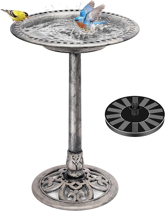 VIVOHOME Bird Bath with Solar Fountain for Outside, Pedestal, Gray