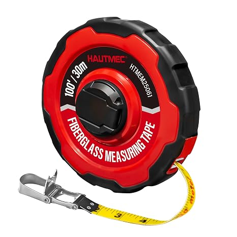 HAUTMEC 100ft/30m Tape Measure Long Measuring Tape Flexible Pvc Fiberglass Dual Inch/Metric, Closed Reel Measure Tape, For Land Yard Distance Measurement, And Construction 25061