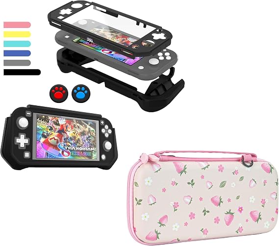 Switch Lite Case Black and Switch Carrying Case Pink