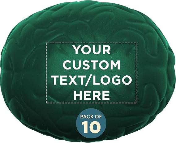 Custom Brain Squeeze Balls Set of 10, Personalized Bulk Pack - Stress Relief, Perfect for Your Desk, Office or Home - Green