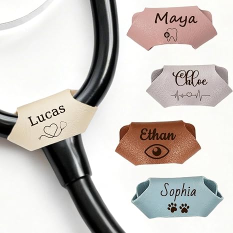 Personalized Stethoscope Name Tag Custom Stethoscope Charms Name Leather Tag Accessorie Nurses Week Gift for Nurse Doctor Vet
