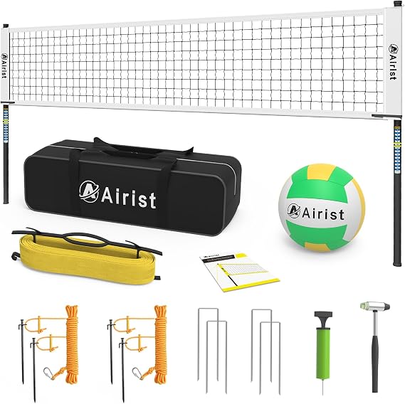 Portable Volleyball Net Set,Professional Volleyball Nets Set for Backyard and Beach,Outdoor Volleyball Net with Height Adjustable Poles,Volleyball and Carrying Bag
