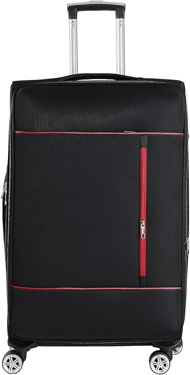 RMW Lightweight Soft Shell Suitcase Luggage Checked in Trolley Medium 24’’ Expandable Suitcases 3 Combination Lock with 4 Dual Spinner Wheels Telescopic Handle (Black)