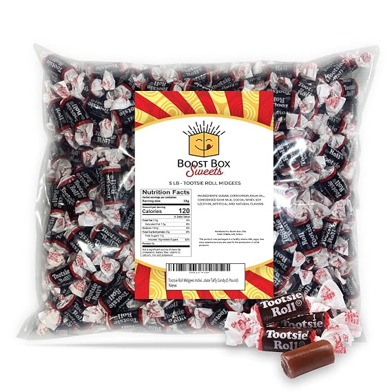 BoostBox Tootsie Roll Midgees Individually Wrapped Bulk Classic Chewy Chocolate Taffy Candy (5 Pound), Brown