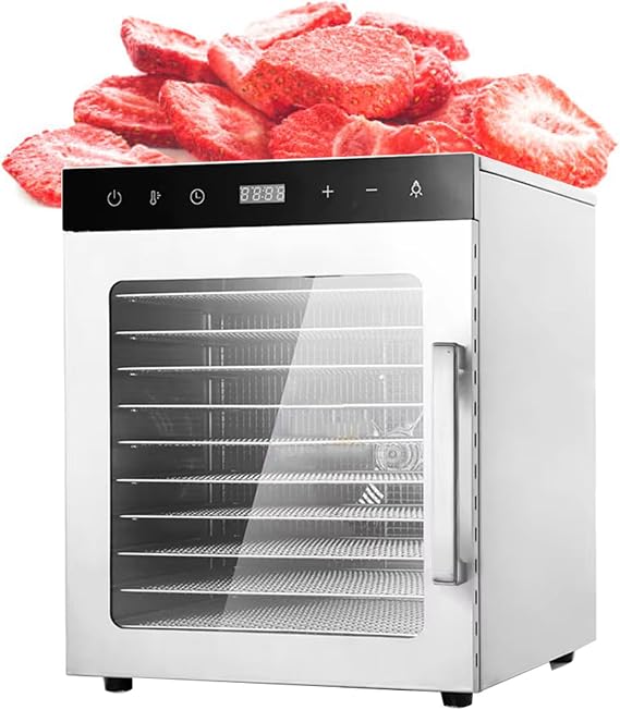 Freeze Drier Dehydrator, 10/12 Trays Stainless Steel/Large Capacity Food Dehydrator Machine, with Max 194F Temp Control&24H Timer,12Layer-,10layer