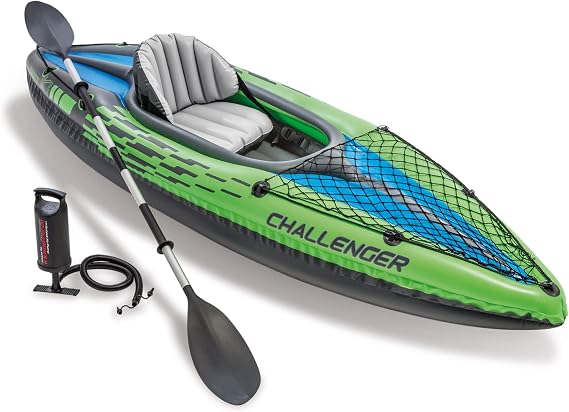 INTEX Challenger Inflatable Kayak Series: Includes Deluxe 86in Kayak Paddles and High-Output Pump SuperStrong PVC Adjustable Seat with Backrest Removable Skeg Cargo Storage Net
