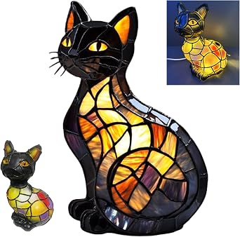 Cat Lamp,Retro Cat Stained Resin Table Lamps,Animal Table Lamps Series,3D Cute Pet LED Lights,Cats Light Stained Glass Tabletop Night Light for Kids Room & Bedroom Decor,Ideal Gift for Cats LoversB