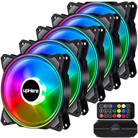 Novonest 120mm RGB 6PIN Cooling Fan 5v 3Pin ARGB Motherboard AURA Sync Remote Control LED FAN High Performance Quiet 25mm Thickness Glowing Outer Ring Fan Hub 5pcs 1 Set DP1206-5
