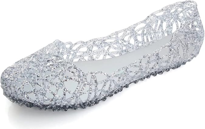 TN TANGNEST Women's Flat Sandals Hollow Summer Beach Jelly Shoes Silver 42