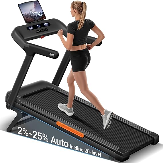 Foldable Treadmill with 2%-25% Auto Incline, Heavy Duty Treadmills for Home, 4.0HP Quiet Brushless, 400LB Weight Capacity, 9.5MPH Max Speed, 55"x18" Extra-Wide Running Area with Handle