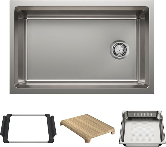 Blanco Inteos 30" Undermount Single Basin Stainless Steel Kitchen Sink with Colander and Cutting Board