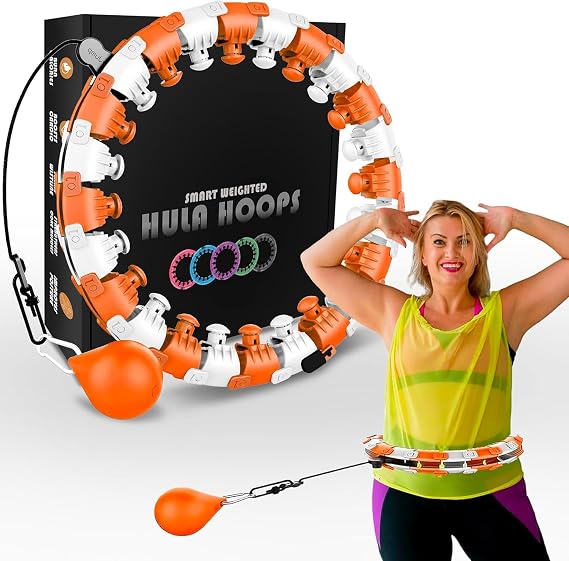 Smart Hula Ring Hoops, Weighted Hula Circle 24 Detachable Fitness Ring with 360 Degree Auto-Spinning Ball Gymnastics, Massage, Adult Fitness for Weight Loss
