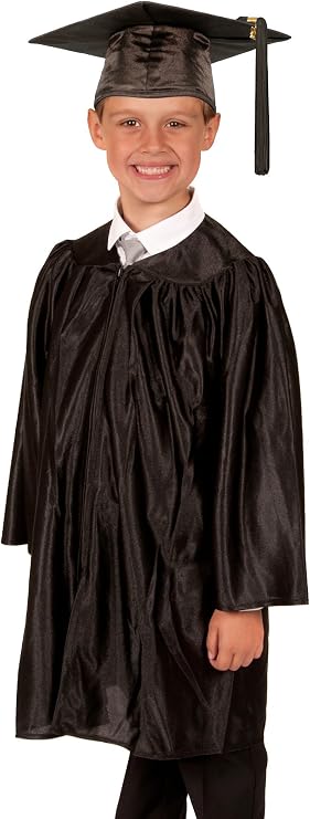 Elementary school Graduation Gown and Cap - Shiny (Black, 4'3" - 4'5" (131cm - 138cm))