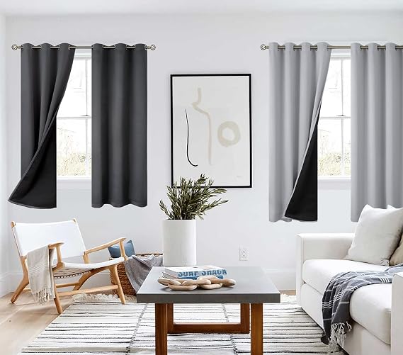 BGment 100% Blackout Curtains Dark Grey 42 x 63 Bundle Double Layer Grommet Curtains Light Grey 52 x 72