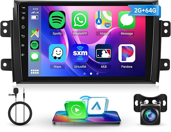 2+64G Android Stereo for Suzuki SX4 2006-2013 Support Wireless Carplay&Android Auto with 9 inch Touchscreen GPS Navigation Bluetooth USB WiFi FM/RDS Radio Receiver Backup Camera