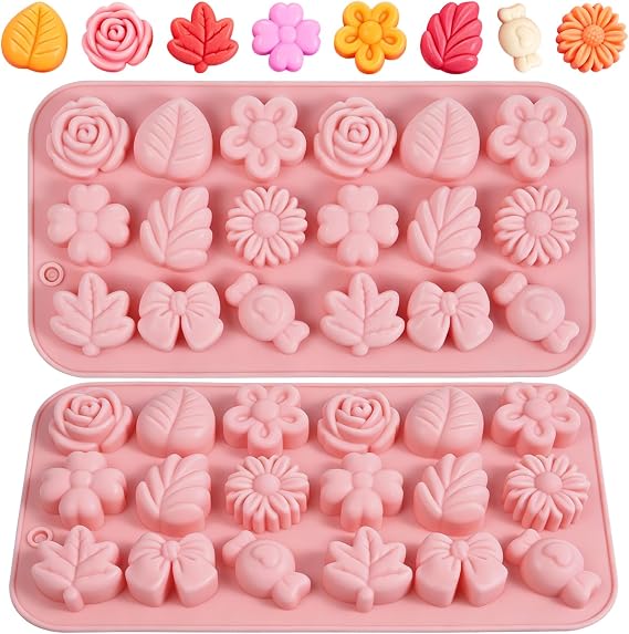 Ainiv 2 PCS Flower Shape Silicone Molds, 18 Cavity Non-Stick Silicone Moulds, Molds for DIY Desserts, Flower Mold Set for Baking Cookies, Dessert Decorations, Candy, Ice Cubes, Jellos, Chocolates