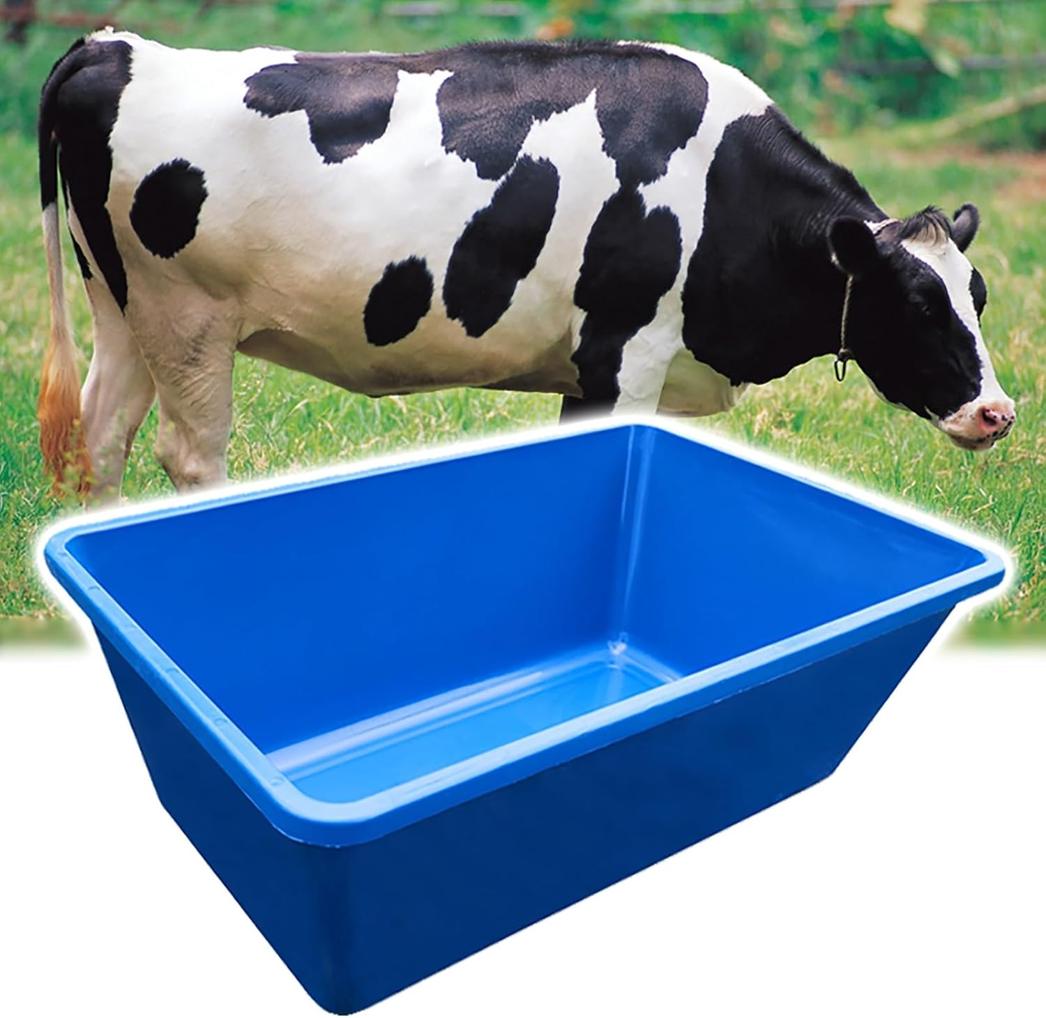 SRNSAEB Plastic Livestock Feed Pan Large Capacity 35kg/ 53L, Deeper Horse Feed Bucket Water Bowl/Hay Feeder And Water Dispenser, Pig Goats Horses Farm Animal Feeding Trough(Blue)