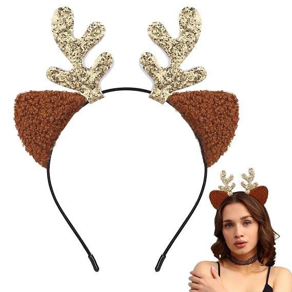 Sightor Reindeer Antlers Headband Golden Sequined Deer Antler Hairband