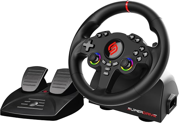 Subsonic Superdrive 220RS Racing Wheel Switch 2/Switch PS4 PC Xbox series | Steering Wheel with Dual Joysticks for GTA 6 & Framing simulator- LED - Vibration - Diameter 22 cm, Rotation 180° - Pedals