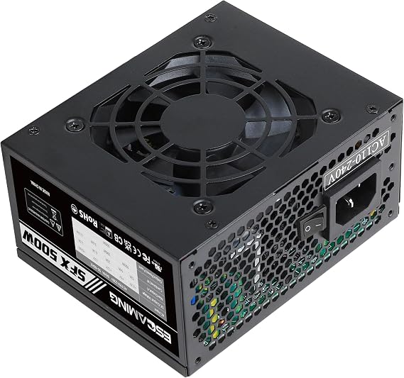 Micro ATX 500W Power Supply, ESGAMING SFX/Mini ITX Solution 500W PSU Full Range Active PFC 110-240V, Low Noise Fan for Desktop Gaming Server SFX Form Factor Computer