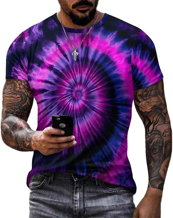Men's Psychedelic Tie Dye T Shirts Plus Size Graphic Tees Tops Short Sleeve Classic Trendy Tshirt