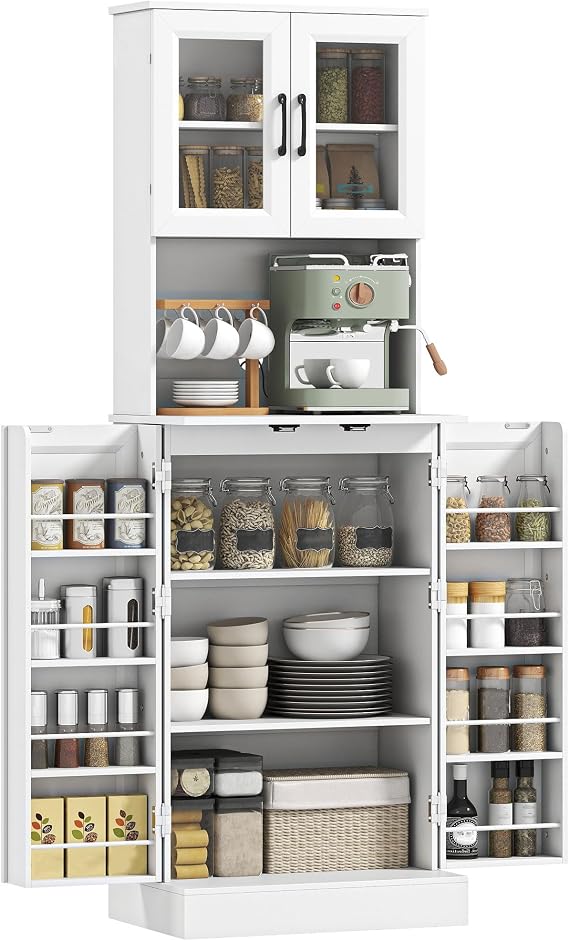 HOMCOM Kitchen Cabinet with 4 Doors Worktop 60 x 39.5 x 180 cm White