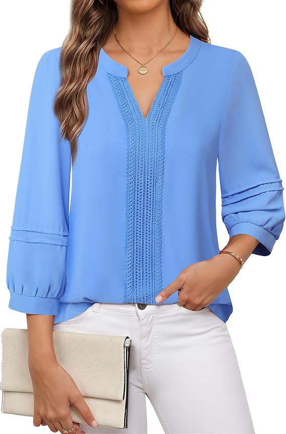 Unixseque Spring Tops for Women 2025: Work Professional - Business Blouses for Women - Long Sleeve Shirts for Womens Dressy Casual Chiffon Ladies Office Attire Trendy Fit Formal Outfits Blue M
