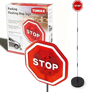 LED Stop Sign Garage Parking Aid, Flashing Car Parking Assistant for Garage and Driveway, Adjustable Striking Indicator for Tight Parking Spaces, Red, 1 Pack