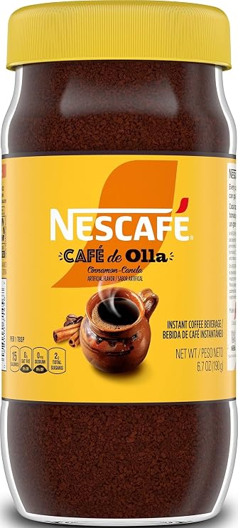 NESCAFE Cafe de Olla Cinnamon Flavored Instant Coffee, 6.7 oz Jar | Cinnamon-flavored instant coffee inspired by traditional cafe de olla; single 6.7 oz jar