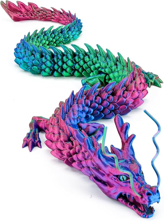 3D Printed Dragon Toys with Eyes, 24 inches 3d printed dragon large, Bendable and Flexible Big Fidget, Home Office Decor