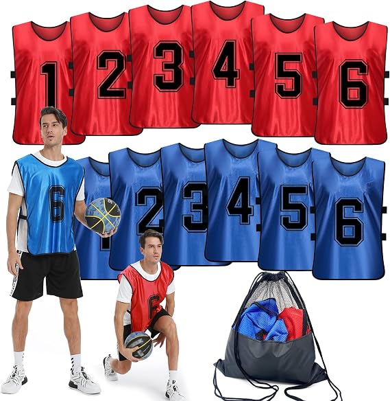 12 Pcs Sports Pinnies Numbered for Soccer Basketball Training | Breathable Scrimmage Vest Practice Jerseys for Kids Youth Players