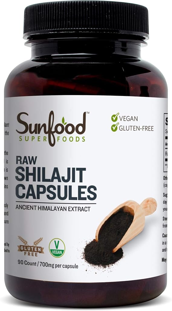 Sunfood Superfoods Raw Shilajit Capsules - Shilajit Resin Supplement for Women & Men, Ancient Himalayan Extract with Fulvic Acid, Mineral Rich Wellness Support - 90 Capsules
