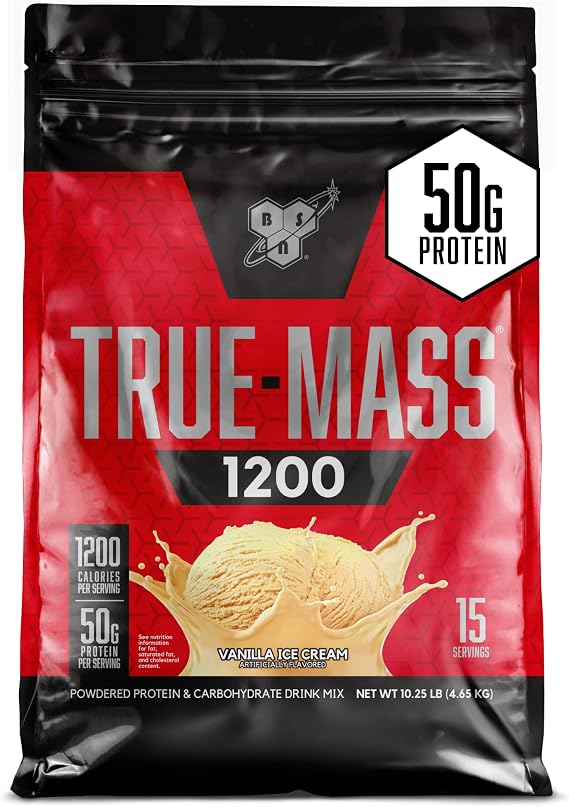 BSN True-Mass Weight Gainer, 4:1 Ratio, Vanilla Ice Cream, 15 Servings