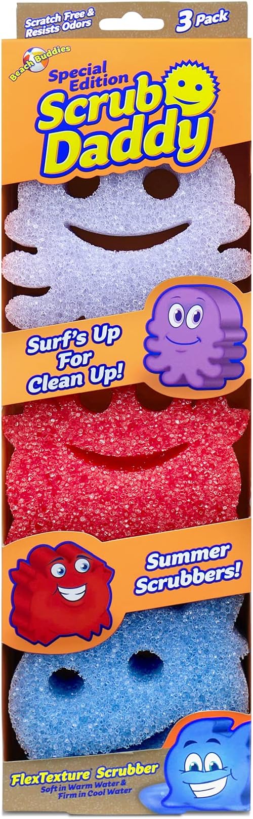 Scrub Daddy Sponge - Summer Shapes - Non- Scratch Scrubbers for Dishes and Home - 3ct